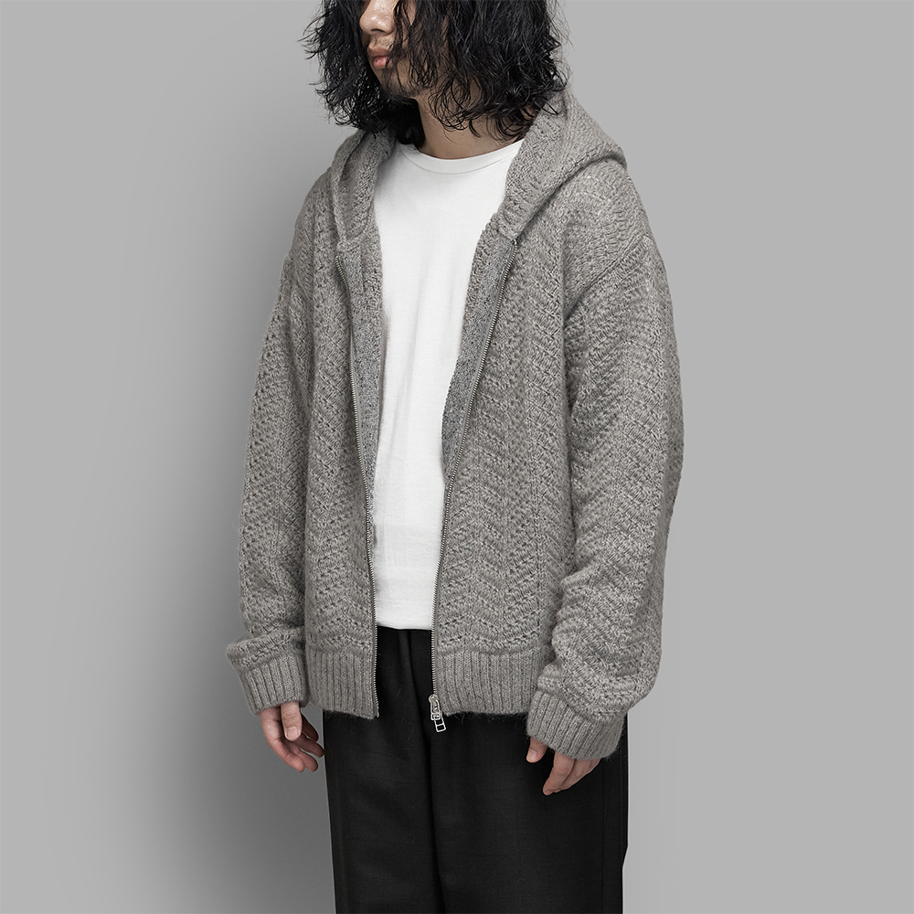 ENCOMING / Knitted Mohair Hoodie (Grey)