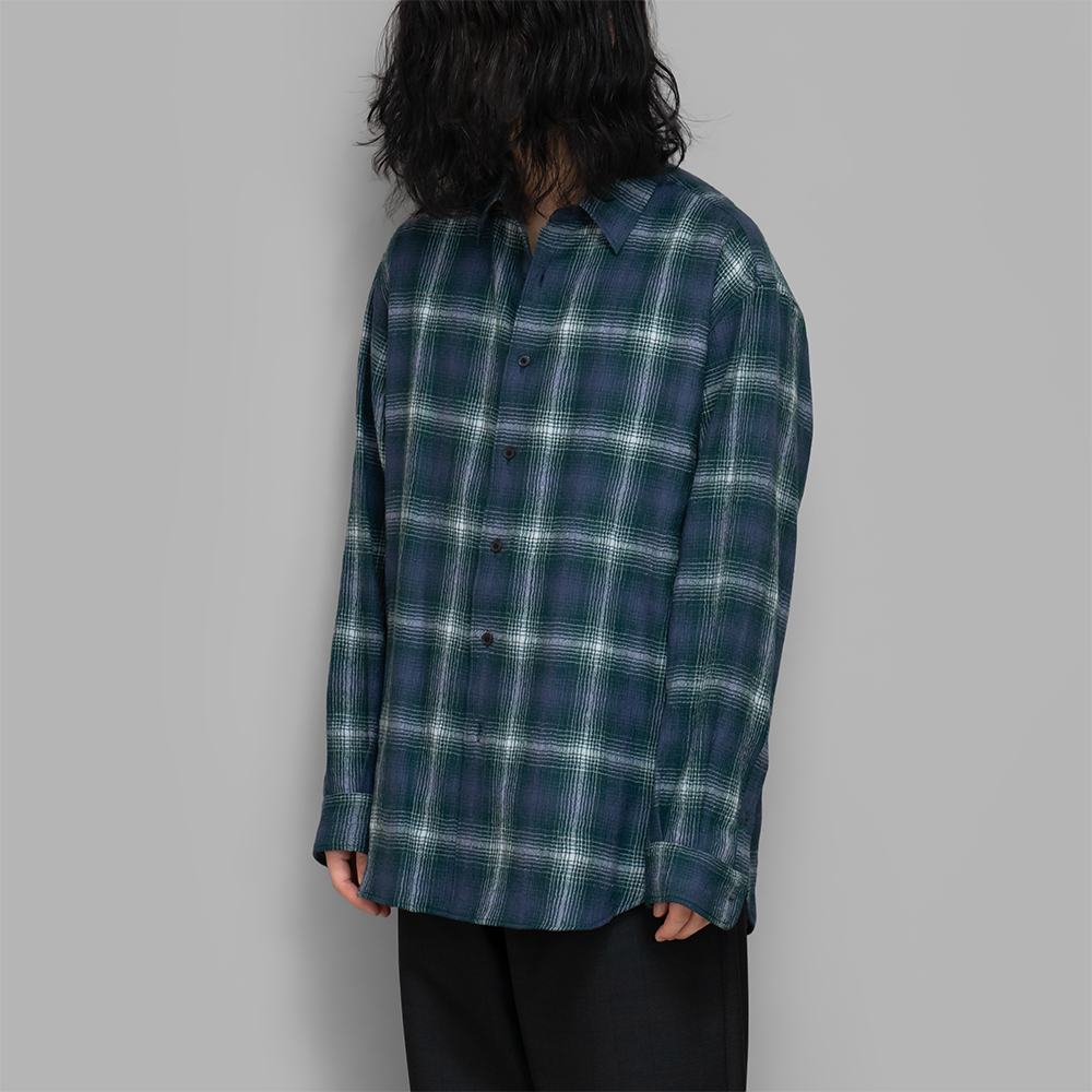 AURALEE / Airy Wool Check Shirt (Forest Green×Navy)