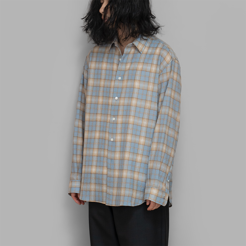AURALEE / Airy Wool Check Shirt (Light Blue×Beige)