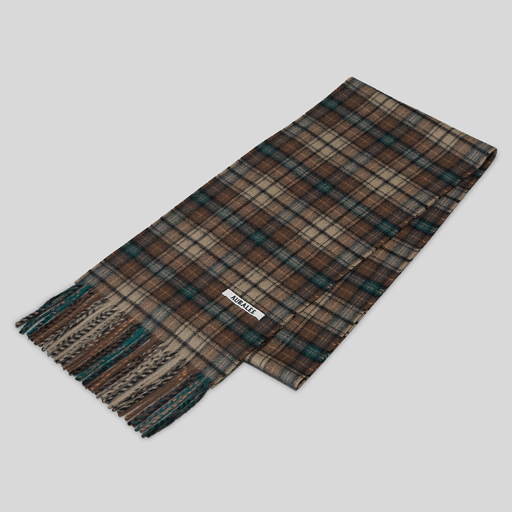 AURALEE / Cashmere Check Long Stole (Red Brown Check)