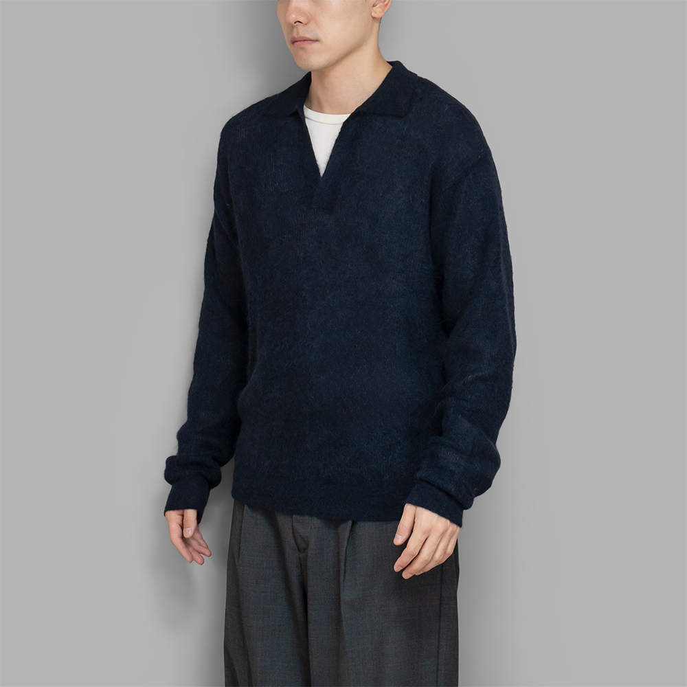 AURALEE / Baby Suri Alpaca Sheer Knit Skipper Polo (Navy)