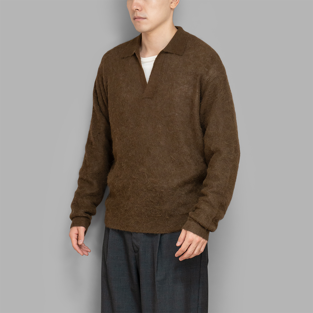 AURALEE / Baby Suri Alpaca Sheer Knit Skipper Polo (Dark Brown)