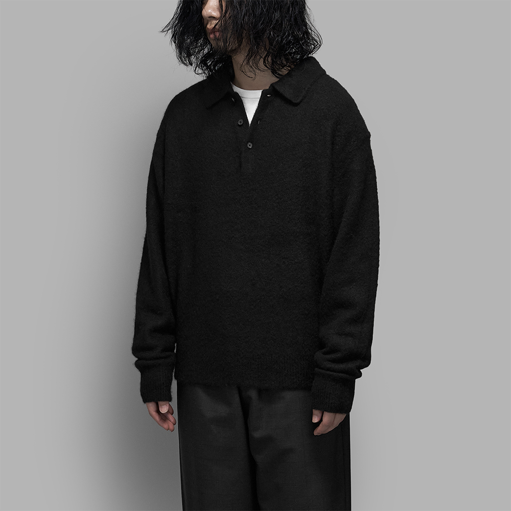 A.PRESSE / Brushed Cashmere Middle Gauge Polo Collar Sweater (Black)