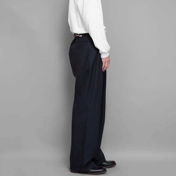 FARAH / Three Tuck Wide Pants (Wool Poplin-Navy) | twelve