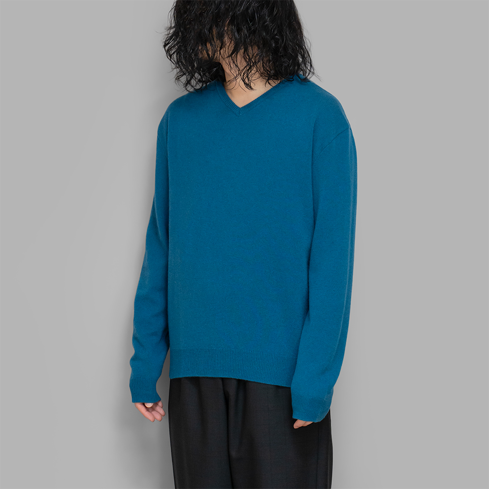 ENCOMING / Knitted V Neck Jumper (Blue)