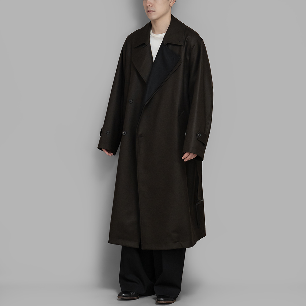 ssstein / Double Lapeled Double Breasted Coat (Grey Brown)