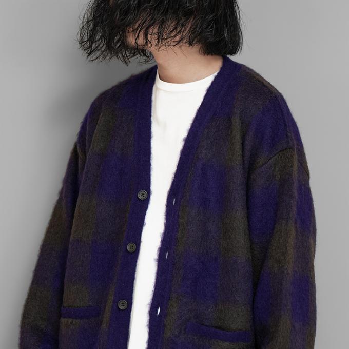 stein / Color Combination Mohair Cardigan (Block Check)