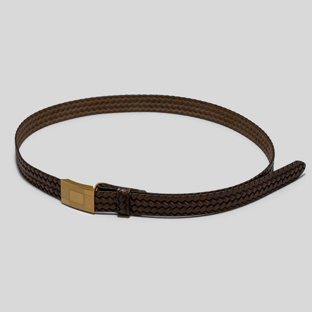 T.T / Basketweave Pattern Belt (Mud Dyed Brown)