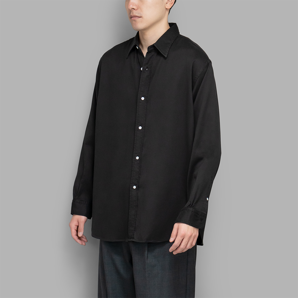 A.PRESSE / Double Weave Twill Regular Collar Shirt (Black) | twelve