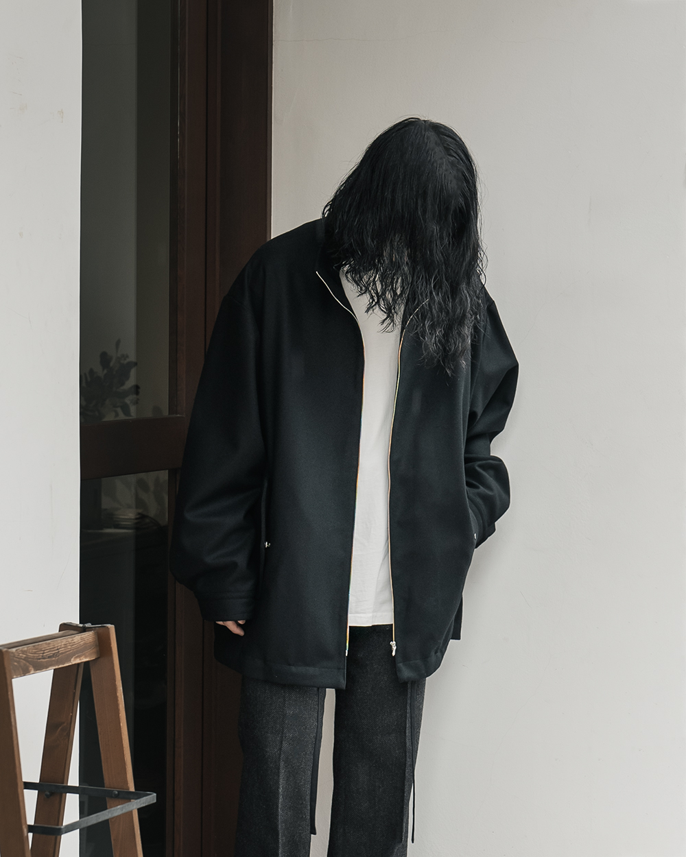 stein / Melton Zip Half Coat (Black) | twelve