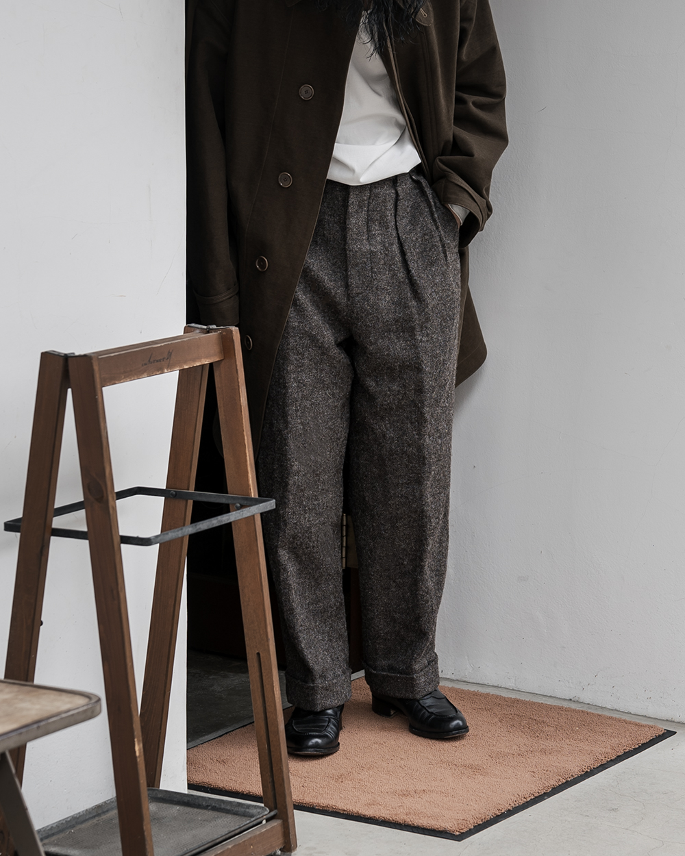A.PRESSE / Tweed Two Tuck Trousers (Brown) | twelve