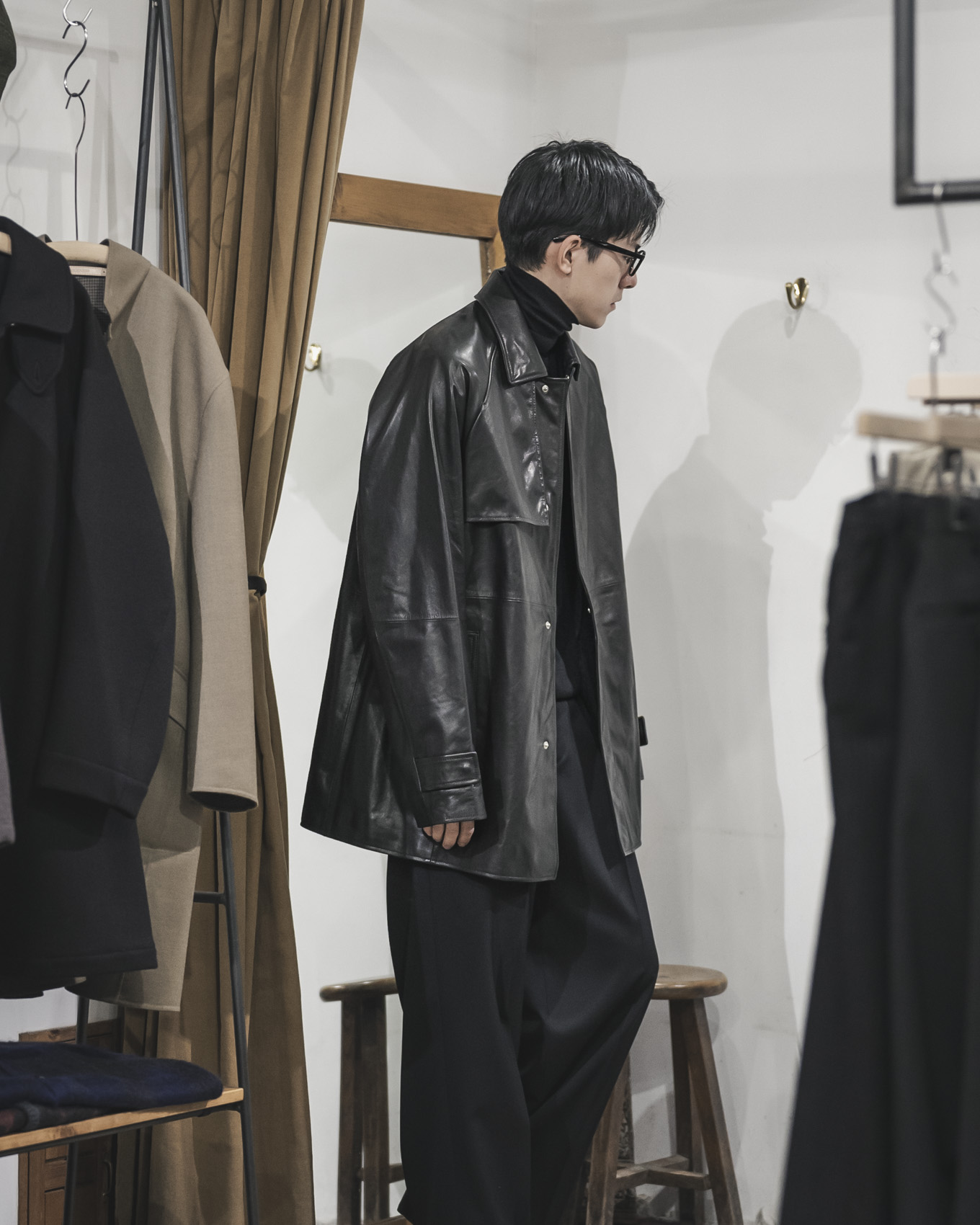 stein / Leather Half Coat (Black) | twelve